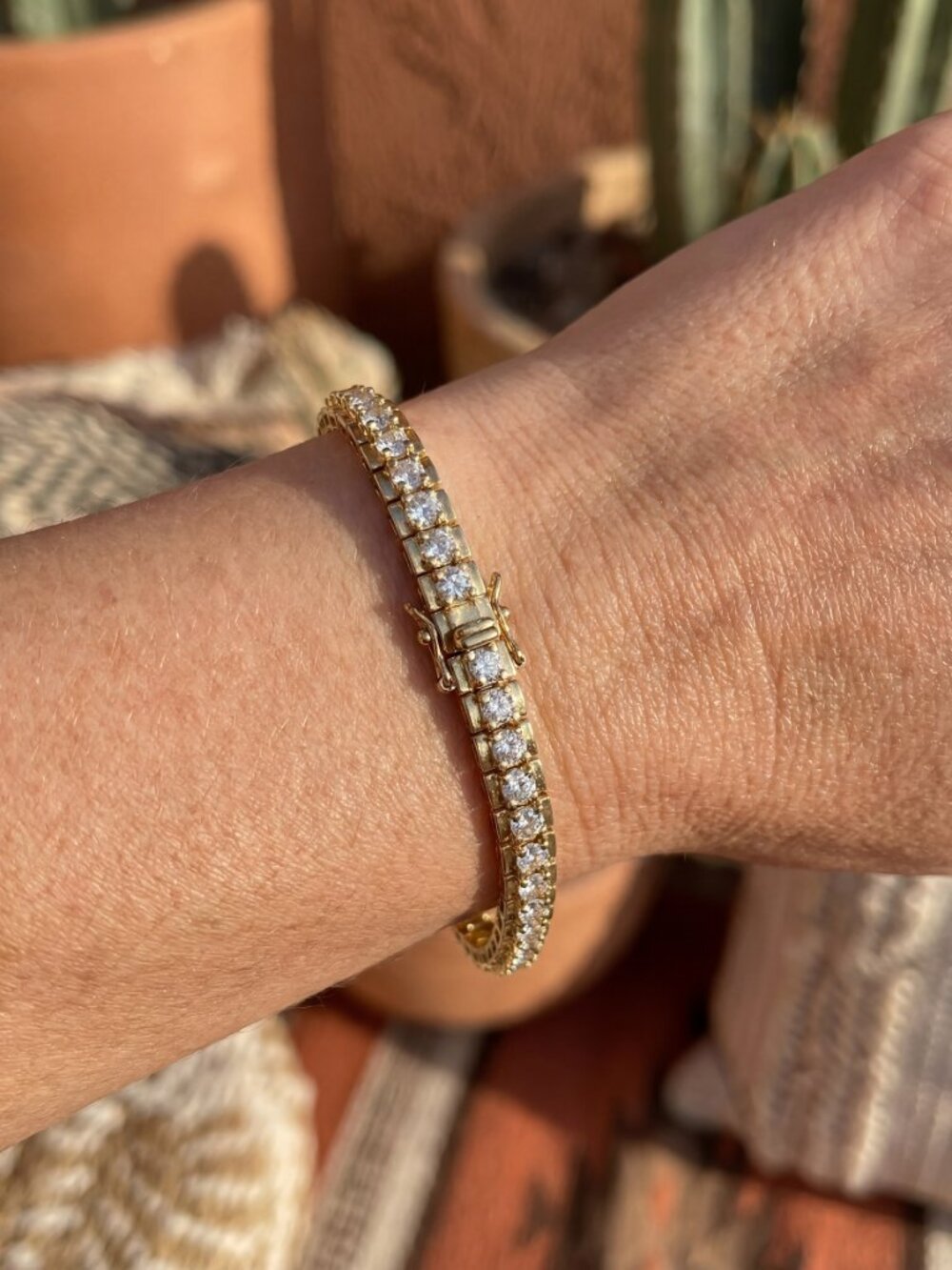 Vintage 925 Sterling Silver Gold Vermeil CZ Tennis Bracelet 7.25" - Picture 4 of 15
